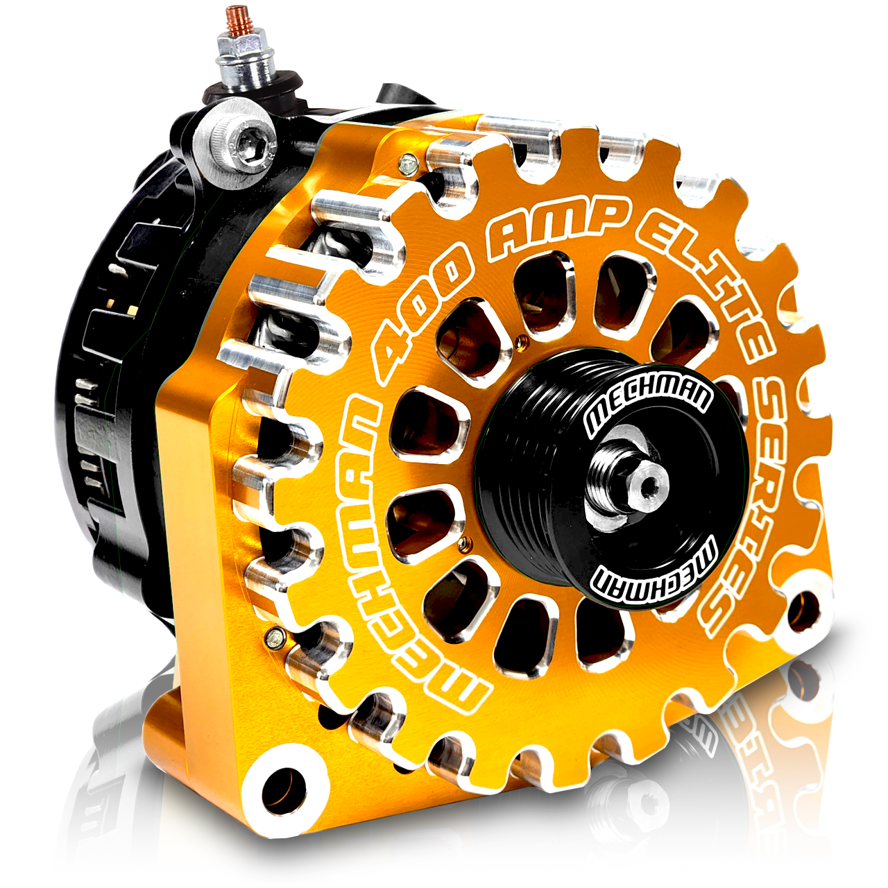 High output 400 Amp Orange Billet Alternator for 14-18 GM Silverado Sierra Suburban Tahoe Escalade | B14019400OR | by: Mechman @ the lowest price of $699.00