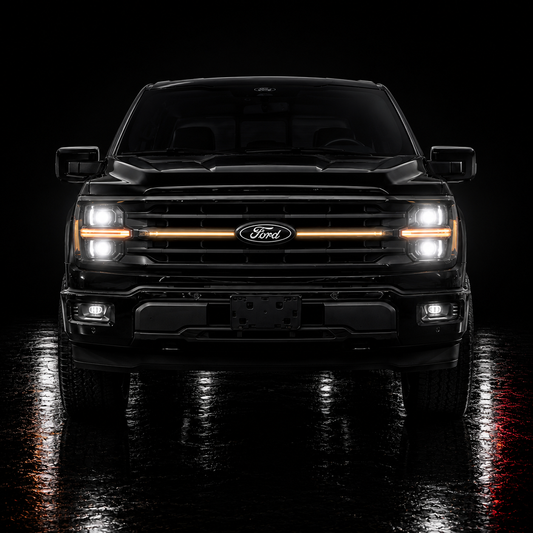 2024-2025 Ford F-150 XLT LED Center-Grille Bar – White DRL Strip, IP67, Bolt-On, Black or Silver Frame