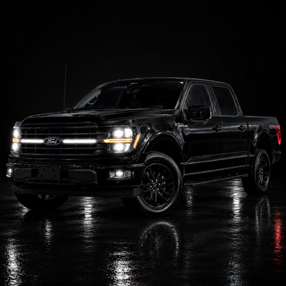 2024-2025 Ford F-150 XLT LED Center-Grille Bar – White DRL Strip, IP67, Bolt-On, Black or Silver Frame