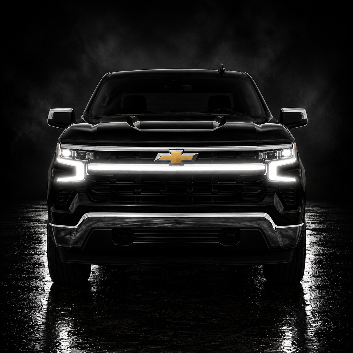 2023-2025 Chevy Silverado 1500 LED “Power” Grille Bar – LT & LTZ, IP67, Bolt-On, Black/Silver Frame