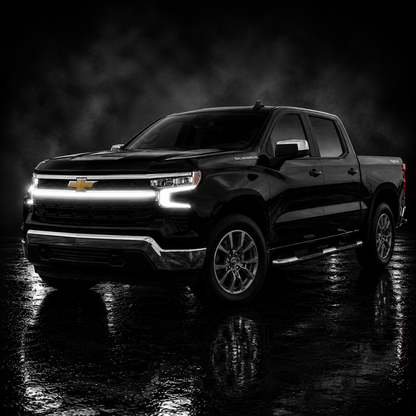2023-2025 Chevy Silverado 1500 LED “Power” Grille Bar – LT & LTZ, IP67, Bolt-On, Black/Silver Frame