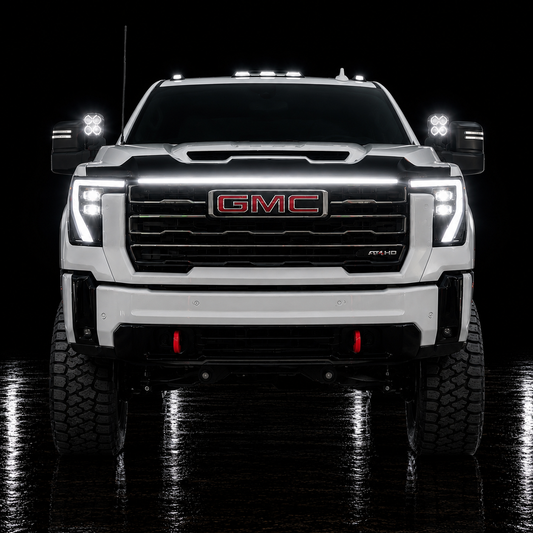 2024-2026 GMC Sierra 2500/3500 LED “Power” Grille Bar – SLE, SLT, Pro, AT4 & AT4X, IP67, Black/Silver