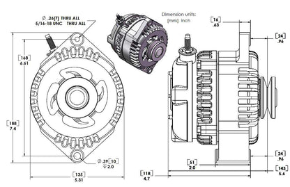 REVERSE ROTATION Marine 170-amp high output alternator for Ski / Wake Board Boats with 12SI 6.61 inch bolt pattern - V-Belt Pulley | M7127170-R | by: Mechman @ the lowest price of $669.00