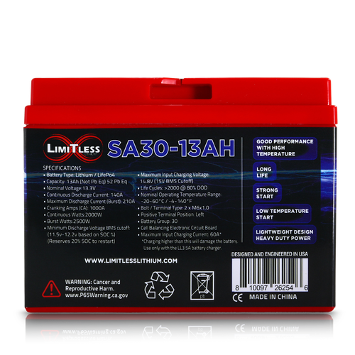 Shake Awake 30 Case 13Ah Smart Motorcycle battery With 3.5A Battery Maintainer