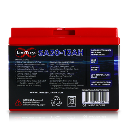 Shake Awake 30 Case 13Ah Smart Motorcycle battery With 3.5A Battery Maintainer