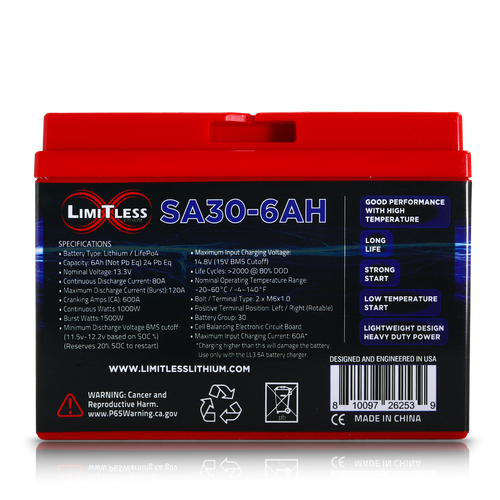 Shake Awake 30 Case 6Ah Smart Motorcycle battery with 3.5A Battery Maintainer