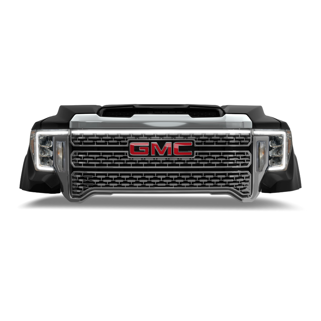 2020-2023 GMC Sierra 2500/3500 Denali LED “Power” Grille Light Bar – IP67, Plug-and-Play Ready, Black/Silver