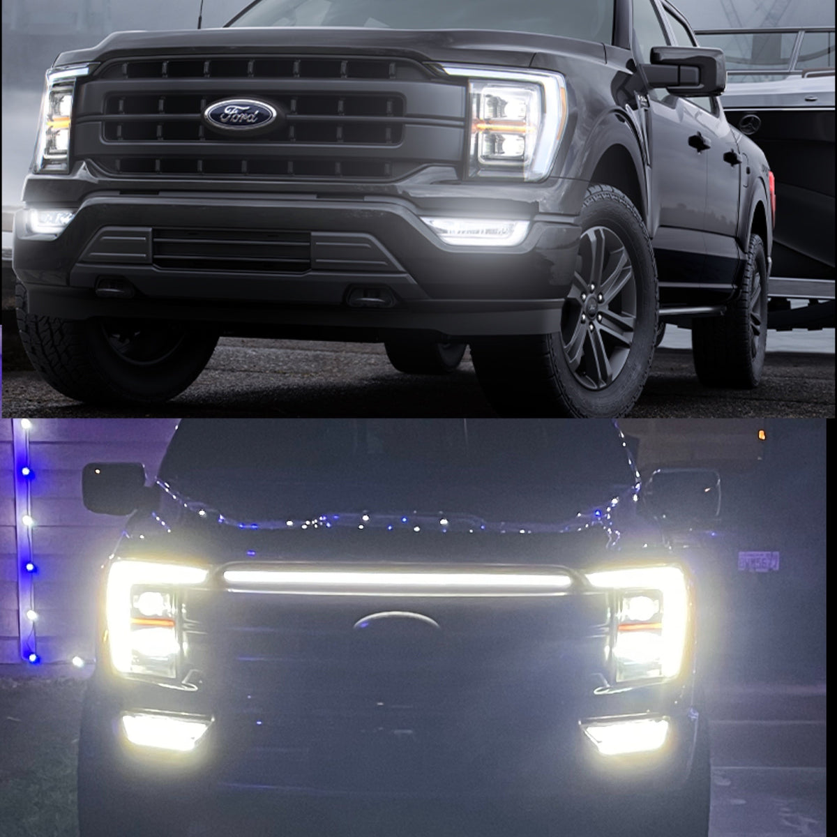 2021-2023 Ford F150 Lariat LED “Power” Grille Accent Bar – IP67, Black/Silver Frame
