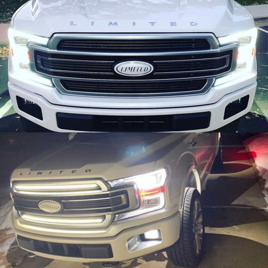 2018-2020 Ford F150 Limited/Platinum Dual “Ghost” LED Grille Light Bars – Top & Bottom, IP67, Black/Silver
