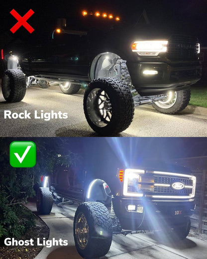 Fender-Well “Ghost” LED Light Kit – 4-Piece, Fits U.S. Full-Size Trucks w/ Plastic Liners, IP68, T52 Aluminum