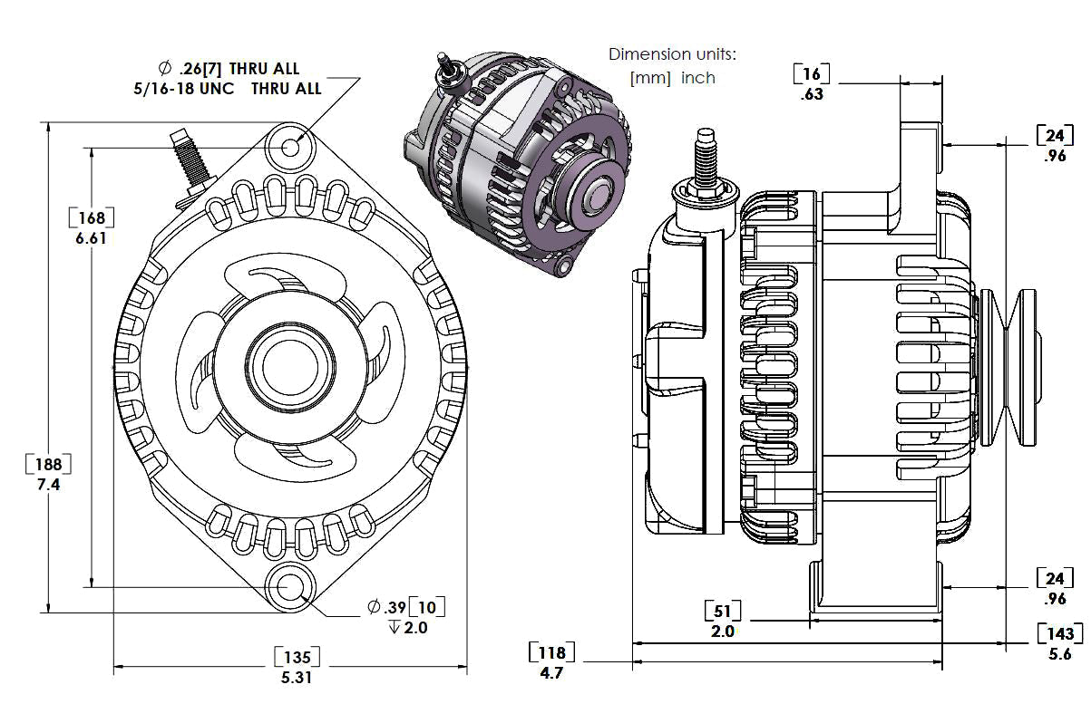 170 amp racing alternator for 1963-1985 GM - BLACK (includes 2 pulleys) | 7127170B | by: Mechman @ the lowest price of $349.00
